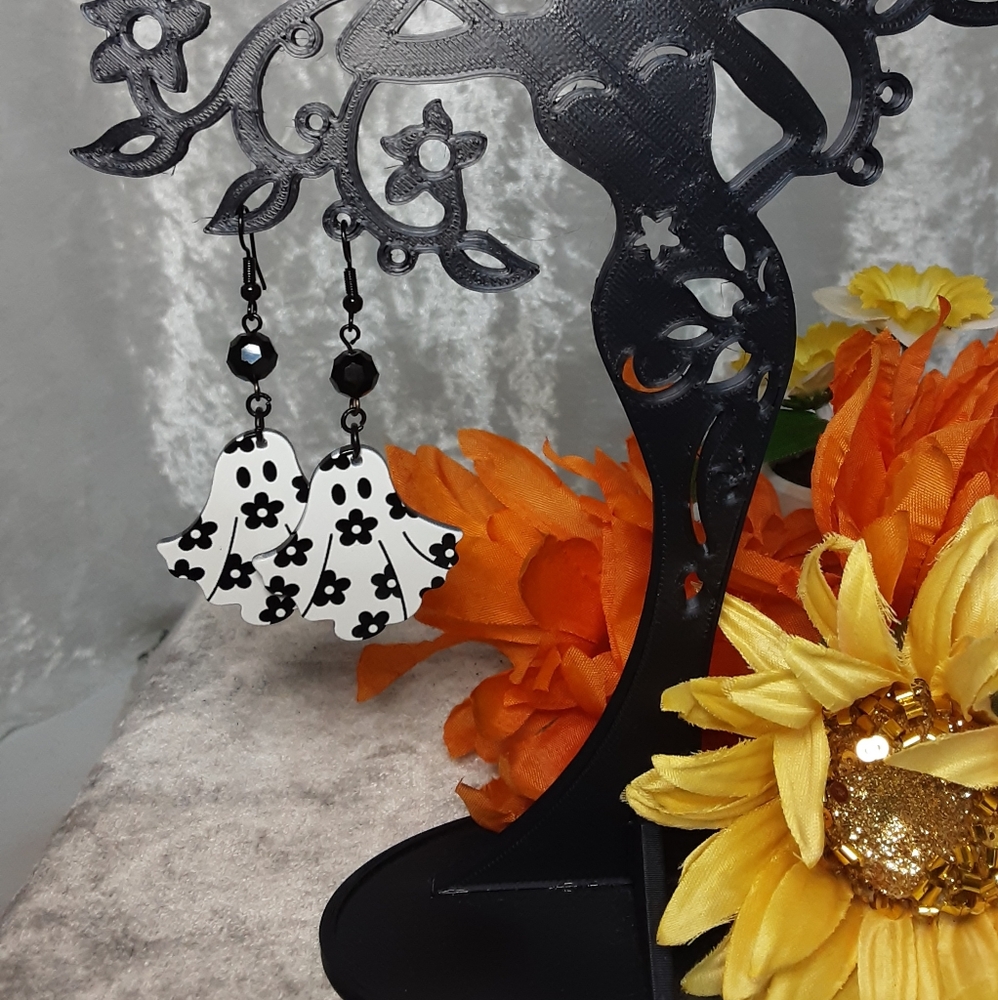 Handmade Cute Flower Ghost Earrings 2.5" Long